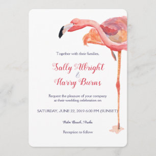 Pink Watercolor Flamingo Beach Wedding Invitation