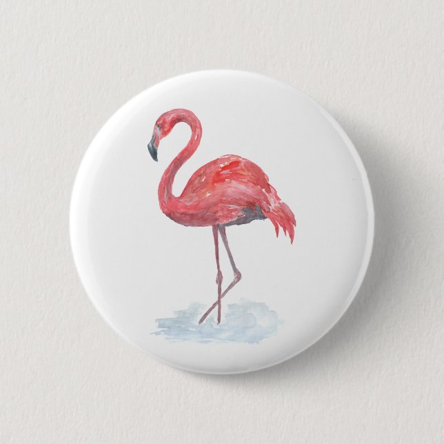Pink watercolor Flamingo . Button (Front)