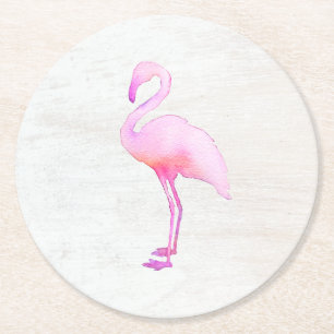 Pink Watercolor Flamingo Calling Card Paper Plate Round Paper Coaster