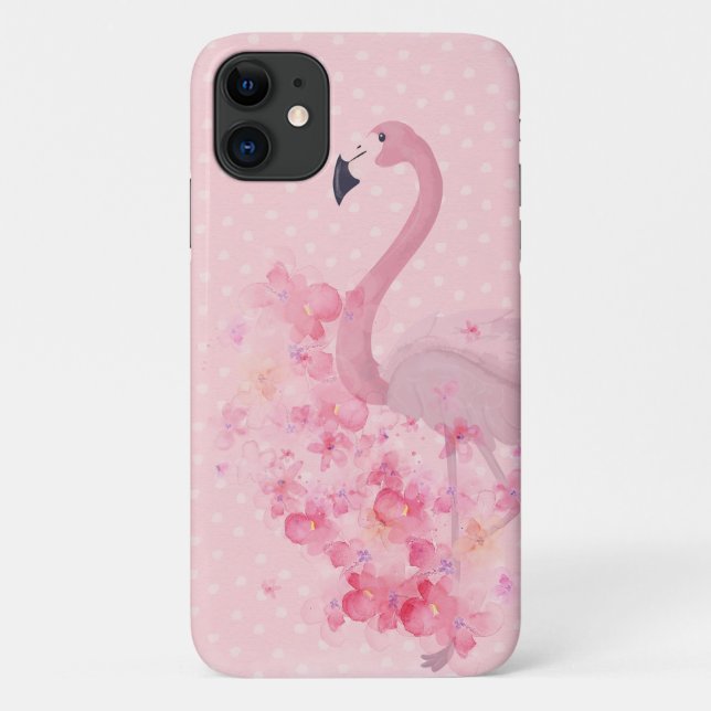 Pink Watercolor Flamingo Floral and Dots Case-Mate iPhone Case (Back)