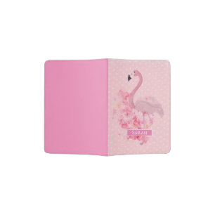 Pink Watercolor Flamingo Floral and Dots Name Passport Holder