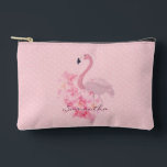 Pink Watercolor Flamingo Floral and Dots Named Accessory Pouch<br><div class="desc">Pretty and girly pink flamingo and floral art on subtle dotty background.</div>