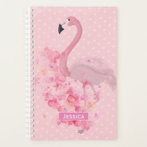 Pink Watercolor Flamingo Floral and Dots Planner