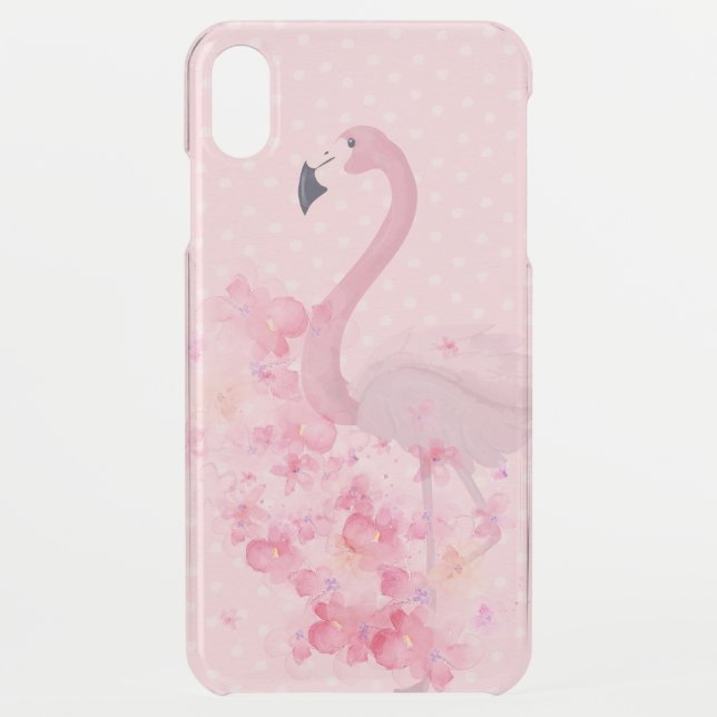 Pink Watercolor Flamingo Floral and Dots Uncommon iPhone Case (Back)