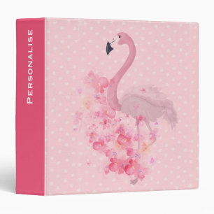 Pink Watercolor Flamingo Floral Dots Personalised 3 Ring Binder