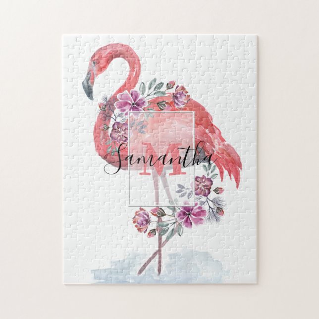 Pink watercolor Flamingo . Jigsaw Puzzle (Vertical)