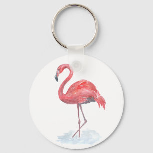 Pink watercolor Flamingo . Keychain