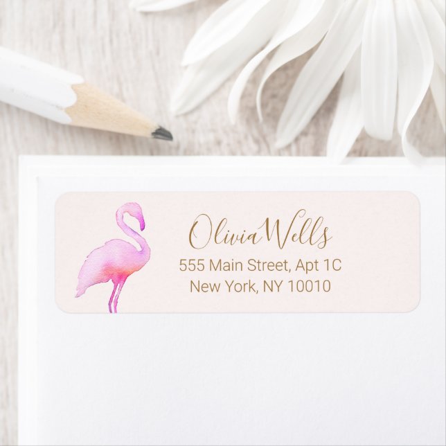 Pink Watercolor Flamingo  Label (Insitu)