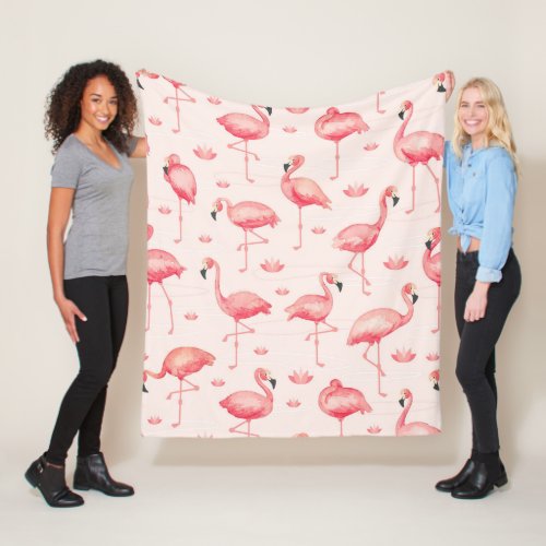 Pink Watercolor Flamingo Pattern Fleece Blanket