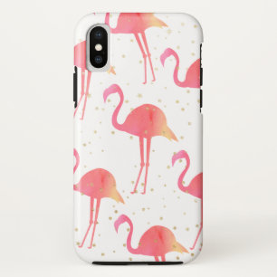 Pink Watercolor Flamingo Pattern Gold Sparkles iPhone X Case