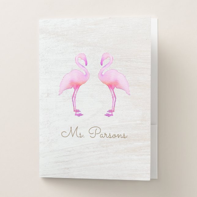 Pink Watercolor Flamingo Pocket Folder (Front)