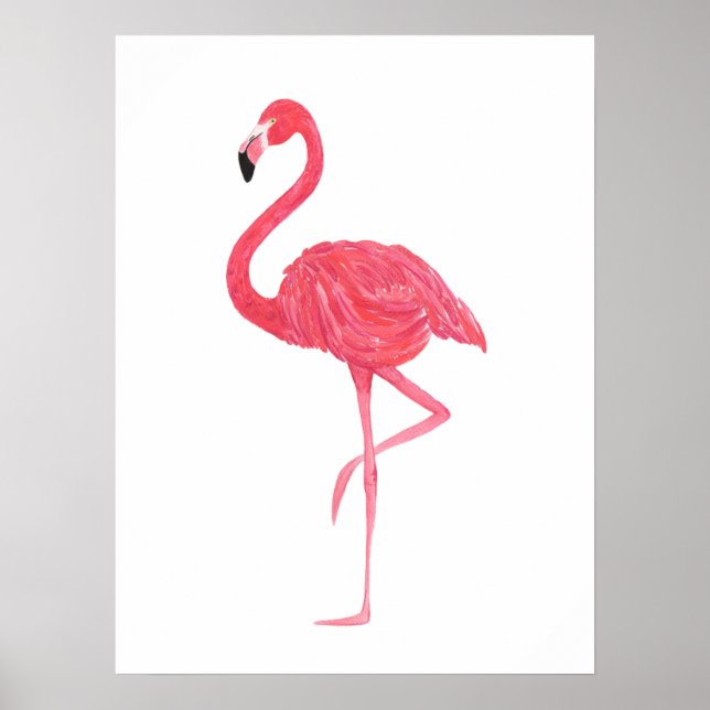 Pink Watercolor Flamingo Print Poster (Front)