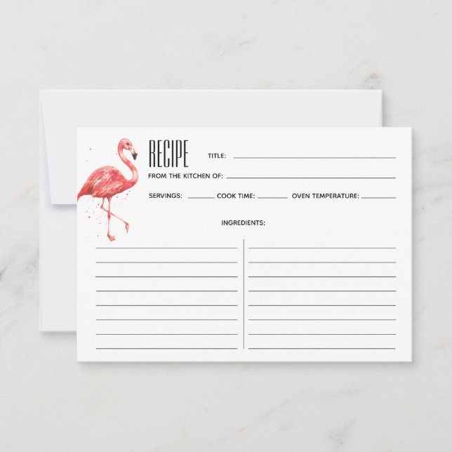 Pink Watercolor Flamingo Recipe Card (Front)