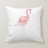 Pink Watercolor Flamingo Throw Pillow
