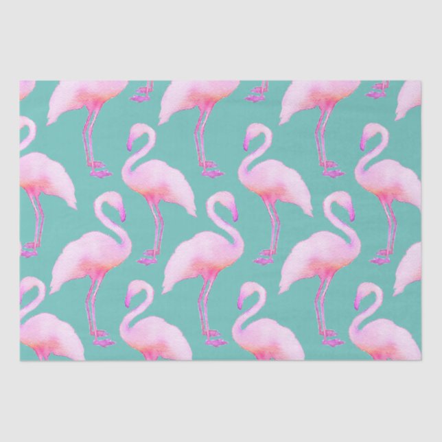 Pink Watercolor Flamingo  Tissue Paper (Front)