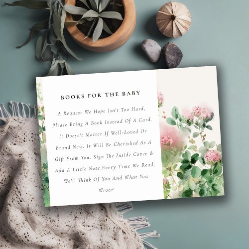 Pink Watercolor Flora Garden Books for Baby Shower Enclosure Card