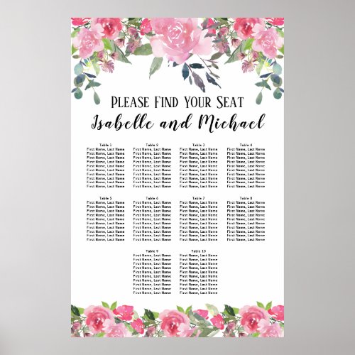 Pink Watercolor Floral 10_Table Seating Chart