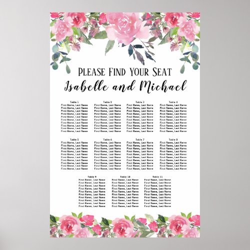 Pink Watercolor Floral 11_Table Seating Chart