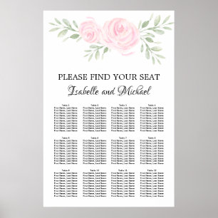 Pink Watercolor Floral 12-Table Seating Chart