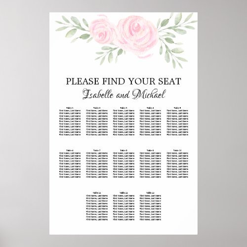 Pink Watercolor Floral 13_Table Seating Chart