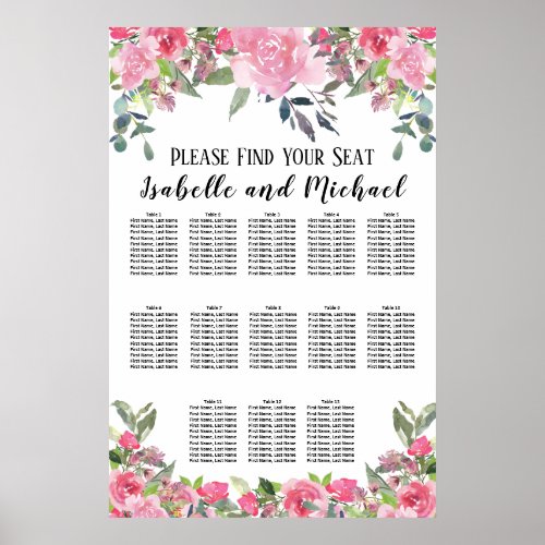 Pink Watercolor Floral 13_Table Seating Chart