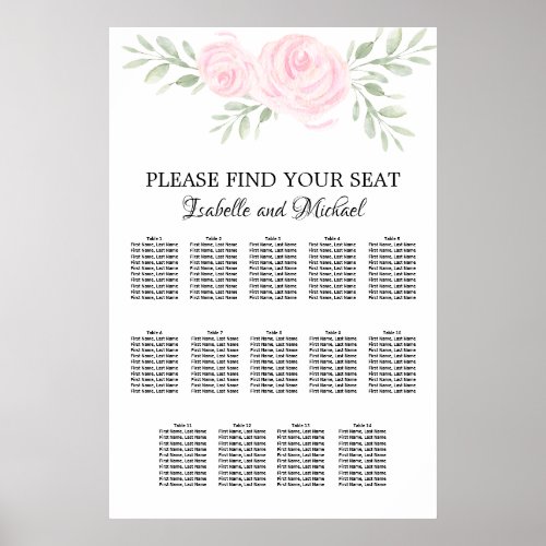 Pink Watercolor Floral 14_Table Seating Chart