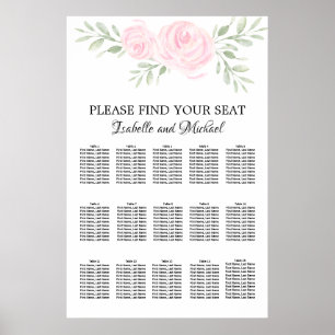 Pink Watercolor Floral 15-Table Seating Chart