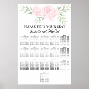 Pink Watercolor Floral 16-Table Seating Chart