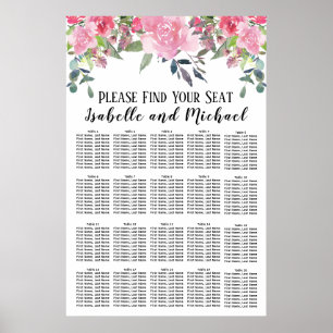 Pink Watercolor Floral 20-Table Seating Chart