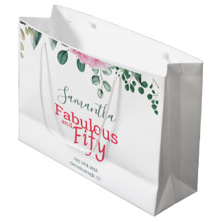 Pink Watercolor Floral 50th Birthday Party Favor Large Gift Bag
