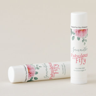 Pink Watercolor Floral 50th Birthday Party Favor Lip Balm