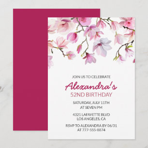 Pink Watercolor Floral 52nd birthday invitation 