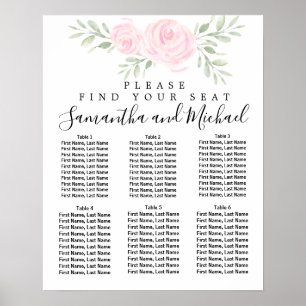 Pink Watercolor Floral 6-Table Seating Chart