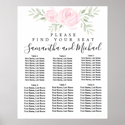 Pink Watercolor Floral 6_Table Seating Chart