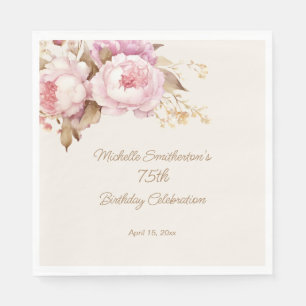 Pink Watercolor Floral 75th Birthday Napkins