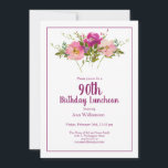 Pink Watercolor Floral 90th Birthday Invitation<br><div class="desc">This pink watercolor floral invitation is perfect for your special celebration. This design features a white background accented with a watercolor floral arrangement and custom typography. Add your information to complete the look.</div>