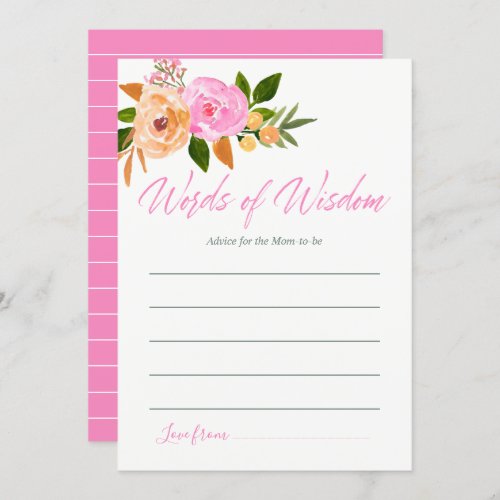 Pink watercolor floral Advice for Mom Baby Shower Invitation