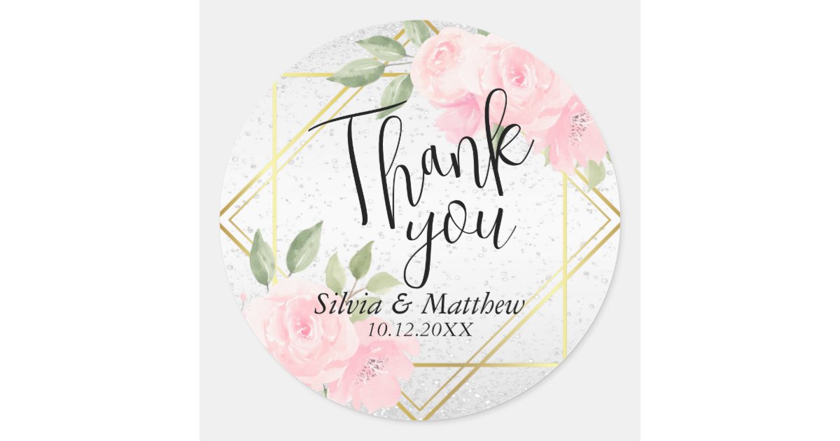 Pink Watercolor Floral and White Glitter Classic Round Sticker | Zazzle
