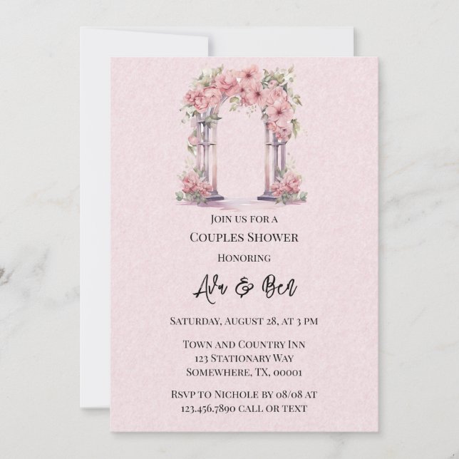 Pink Watercolor Floral Arch Church Couples Shower Invitation (Front)