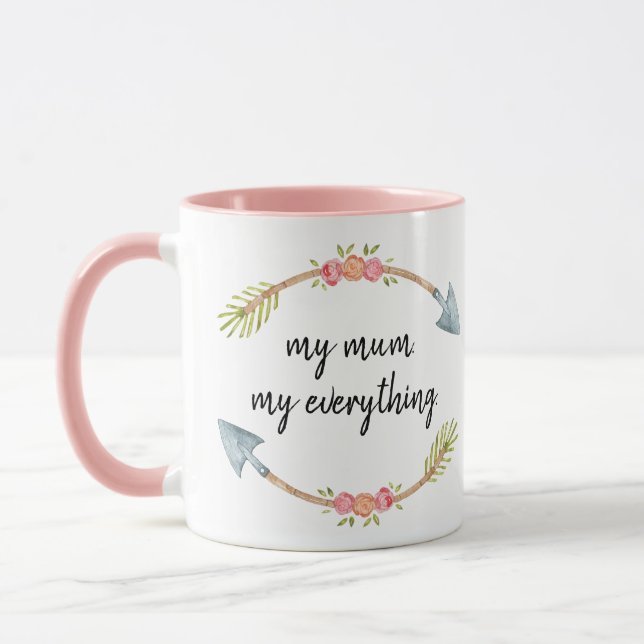 Pink Watercolor Floral Arrow  Mug (Left)