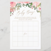 Pink Watercolor Floral Baby Shower Bingo Game