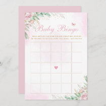 Pink Watercolor Floral Baby Shower Bingo Game Invitation
