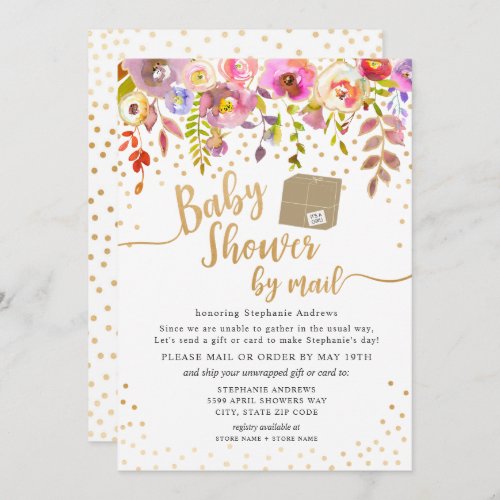 Pink Watercolor Floral Baby Shower by mail Invitation