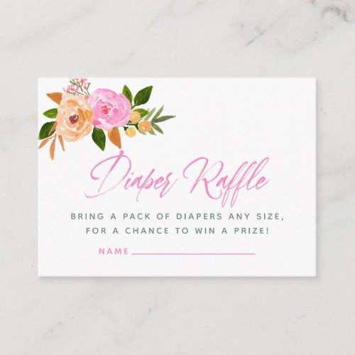 Pink watercolor floral Baby Shower Diaper Raffle Enclosure Card