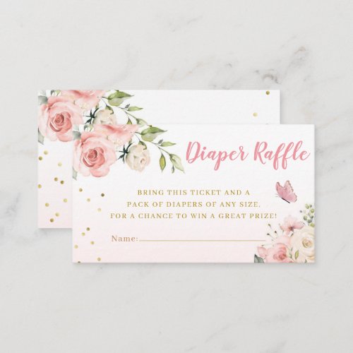 Pink Watercolor Floral Baby Shower Diaper Raffle   Enclosure Card