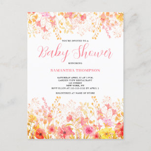 Pink Watercolor Floral Baby Shower Invitation Postcard
