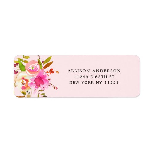 Pink Watercolor Floral baby shower return address Label