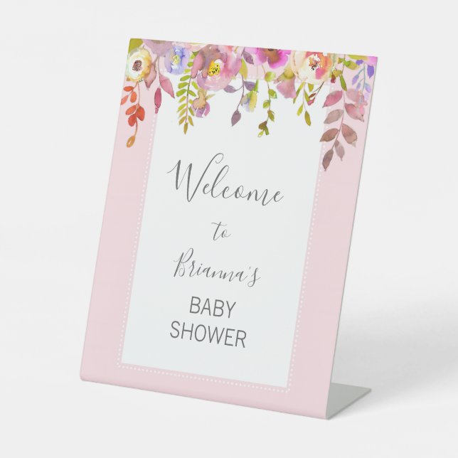 Pink Watercolor Floral Baby shower sign (Front)