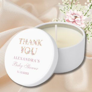 Pink Watercolor Floral Baby Shower Thank You Mini Candle Favors