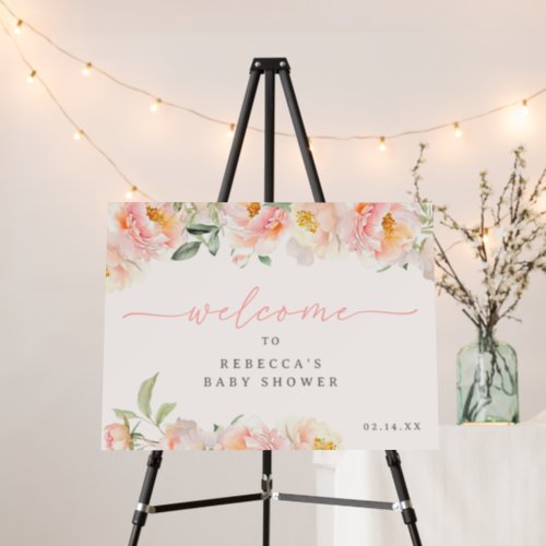 Pink Watercolor Floral Baby Shower Welcome Sign